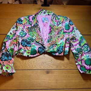 Marciano cropped studded floral blazer 2